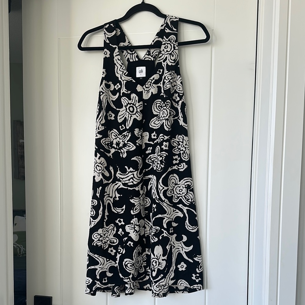 CAbi Black and White Halter Sundress Midi